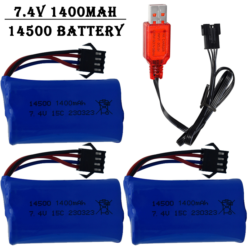 Rc Helicopter Parts - 7.4V 1400mAh 14500 リチウムイオンバッテリー/SM4P プラグ付き/USB 充電器付き水鉄砲