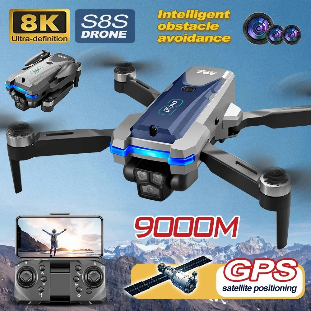 Rc Helicopter Case - 折りたたみ式リモートコントロールドローンRCS8S GPS,5g wifi,8k hdデュアルESCカメラ,オプティカルフロー,360 ° 障害物回避,ブラシレスモーター,9000m